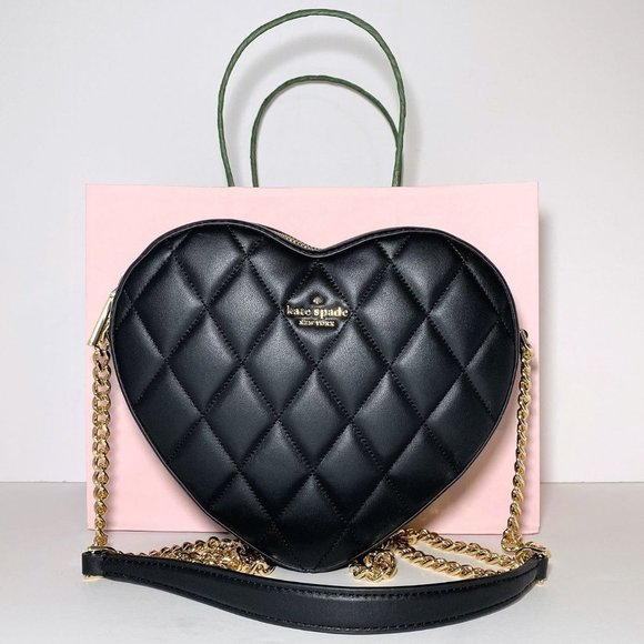 KATE SPADE Love Shack Quilted Leather Heart Crossbody Bag Black Purse NWT - Picture 5 of 11